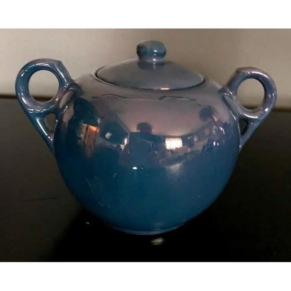 Vintage Japanese Blue‎ Lusterware Creamer and Sugar Bowl Set